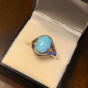 925 Genuine Larimar Ring with bonus pendant